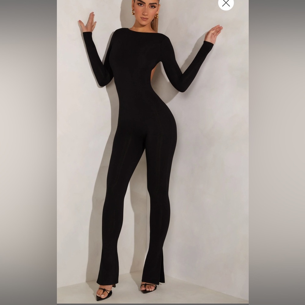 Oh Polly Petite High Neck Open Back Jumpsuit in Black Size 6